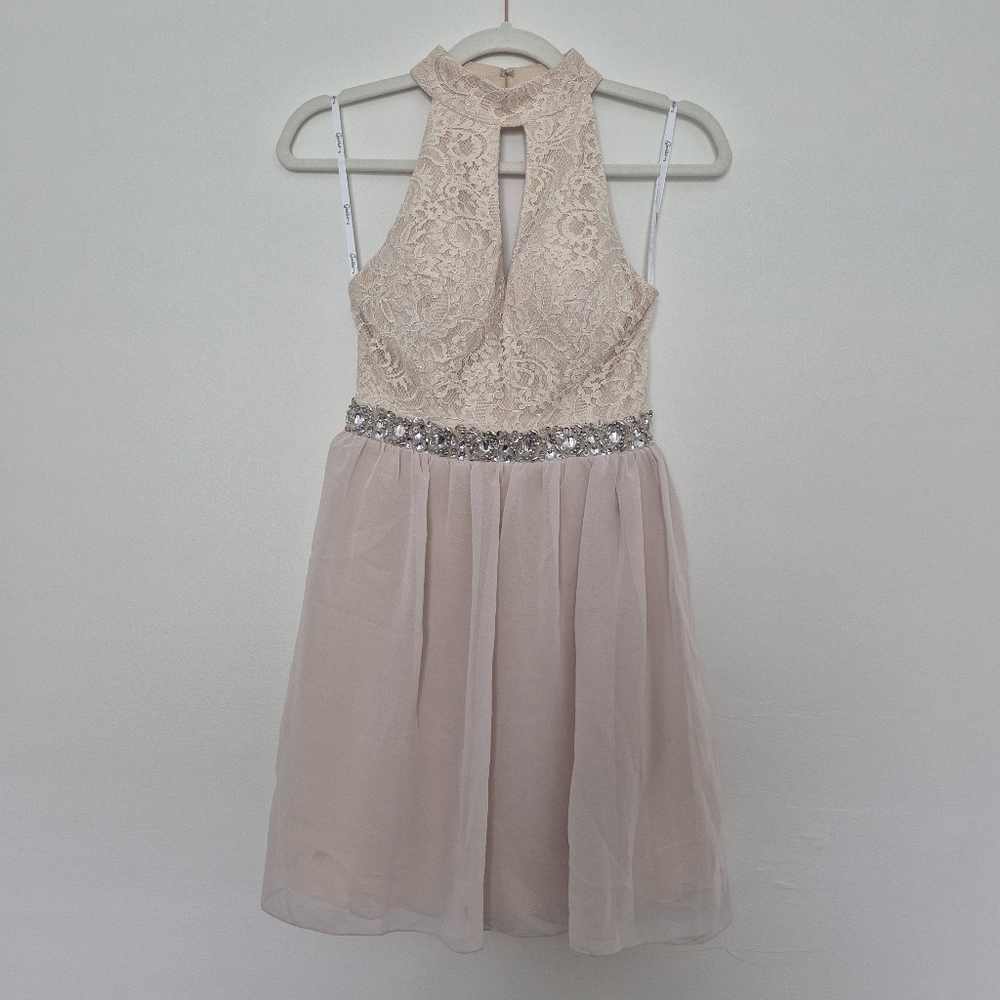 Speechless Juniors' Embellished Open-Back Halter Dress